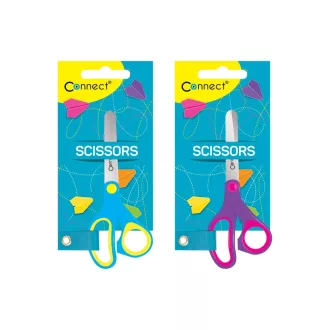 Olló 13cm, iskolai gumírozott fogóval, felakasztható csomagolásban Connect, – Tonerklinika Debrecen