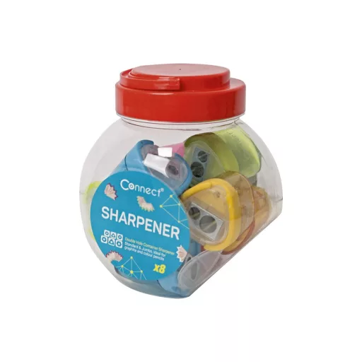 Hegyező 2 lyukú műanyag, tartályos Connect – Tonerklinika Debrecen