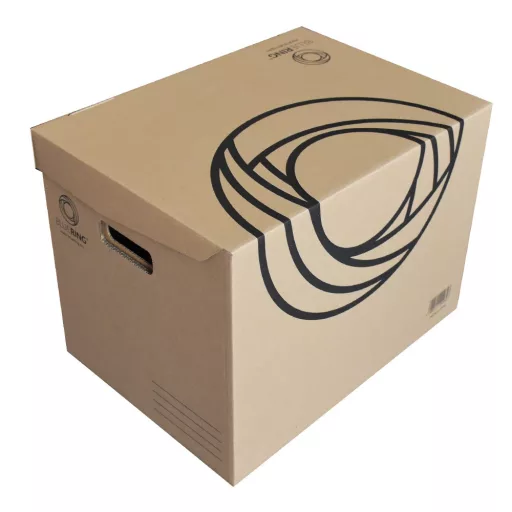 Archiváló konténer karton doboz fedeles 42x31x32cm, felfelé nyíló tetővel (kívül záródó) Bluering® barna – Tonerklinika Debrecen