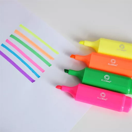 Szövegkiemelő lapos testű készlet, Bluering®, 4 klf. szín – Tonerklinika Debrecen