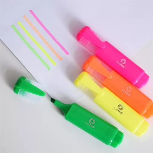 Szövegkiemelő lapos testű készlet, Bluering®, 4 klf. szín – Tonerklinika Debrecen