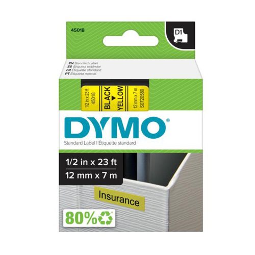 Feliratozógép szalag Dymo D1 S0720580/45018 12mmx7m ORIGINAL fekete/sárga