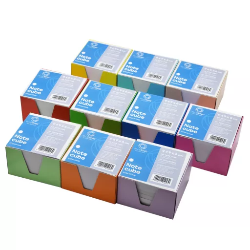 Kockatömb 9x9x6cm, színes karton doboz tartóban Bluering® fehér – Tonerklinika Debrecen