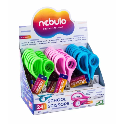 Olló 14cm, kerekített heggyel, ergonomikus, iskolai, Nebulo – Tonerklinika Debrecen