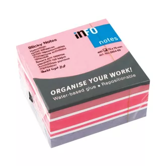 Jegyzettömb öntapadó, 75x75mm, 400lap, 5654-69 Info Notes pasztell fehér,pink, lila – Tonerklinika Debrecen