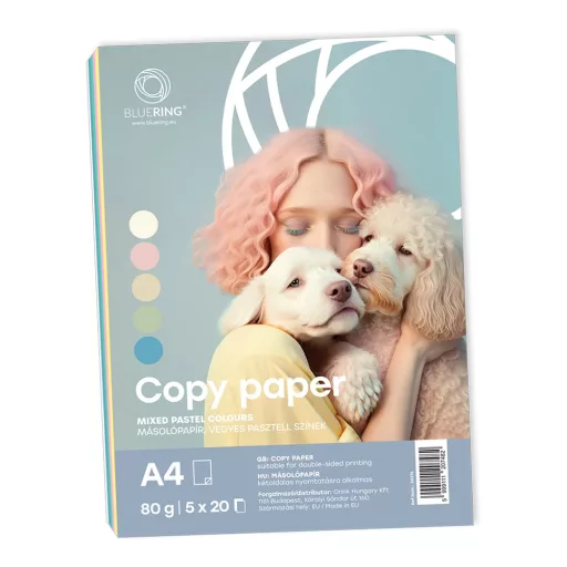 Másolópapír, színes, vegyes színek A4, 80 g Bluering® 5x20 ív/csomag, pasztell színes – Tonerklinika Debrecen