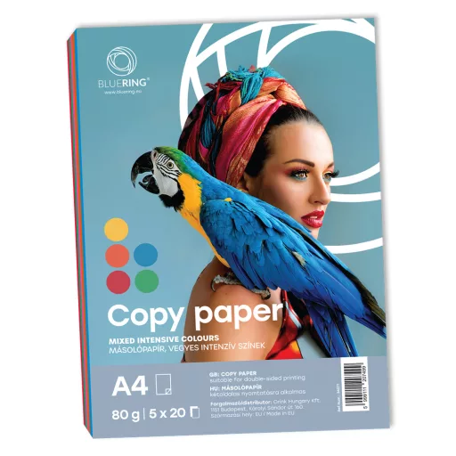 Másolópapír, színes, vegyes színek A4, 80g Bluering® 5x20 ív/csomag, intenzív színes – Tonerklinika Debrecen