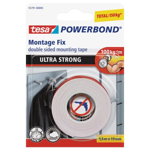 Ragasztószalag kétoldalas, rögzítószalag ultra erős 19mmX1,5m PowerBond Tesa 