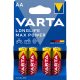 Elem AA ceruza LR06 Longlife Max Power 4 db/csomag, Varta