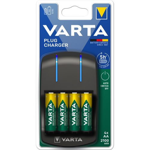 Elemtöltő, akku Plug töltő + 4 db AA 2100 mAH Varta 