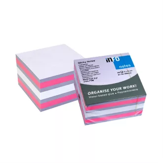Jegyzettömb öntapadó, 75x75mm, 450lap, Info Notes, brilliant mix, lila, rózsaszín, fehér – Tonerklinika Debrecen