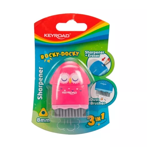 Hegyező 1 lyukú radírral és porkefével Keyroad Rocky Docky vegyes színek – Tonerklinika Debrecen