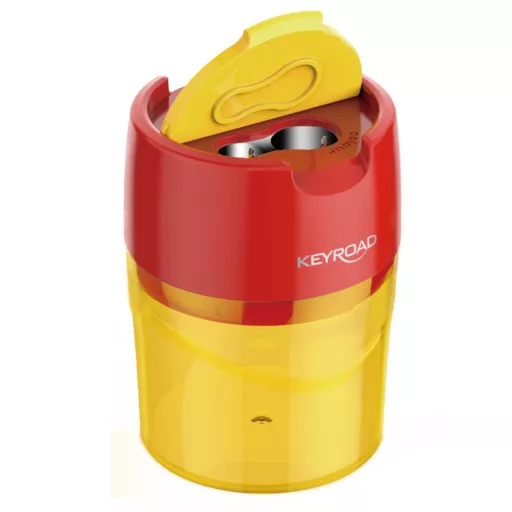Hegyező 2 lyukú tartályos, fedeles, fém belsővel 12 db/display Keyroad Robby vegyes színek – Tonerklinika Debrecen