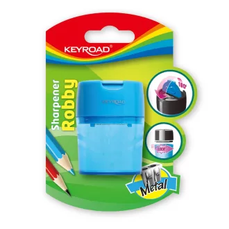 Hegyező 2 lyukú tartályos, fedeles, fém belsővel Keyroad Robby vegyes színek – Tonerklinika Debrecen