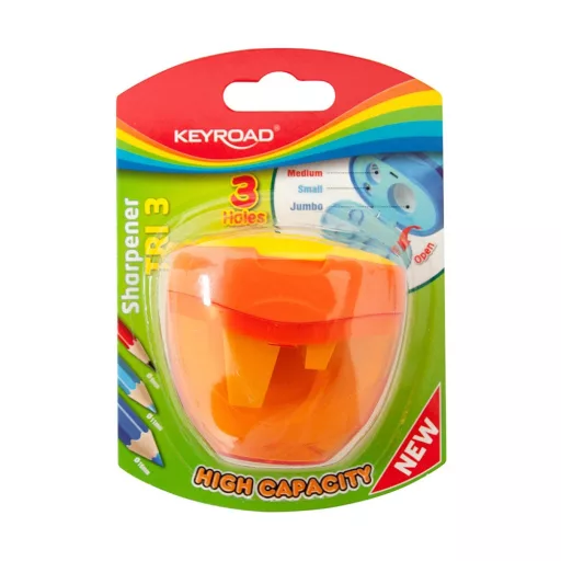 Hegyező 3 lyukú tartályos, fedeles Keyroad Tris vegyes színek – Tonerklinika Debrecen