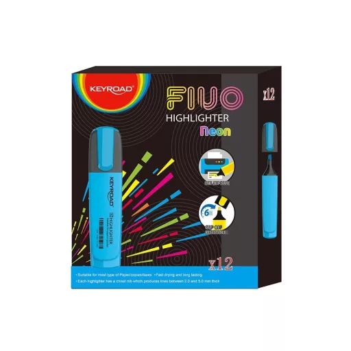 Szövegkiemelő vágott hegyű, lapos test Keyroad Fluo neon kék – Tonerklinika Debrecen