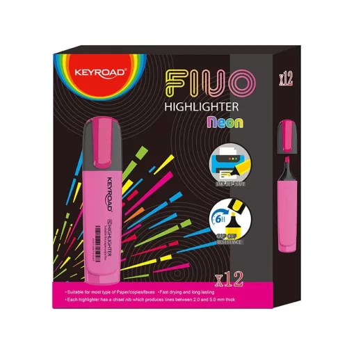 Szövegkiemelő vágott hegyű, lapos test Keyroad Fluo neon rózsaszín – Tonerklinika Debrecen