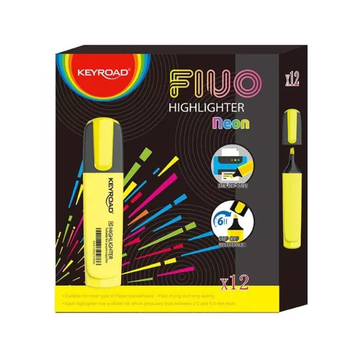 Szövegkiemelő vágott hegyű, lapos test Keyroad Fluo neon sárga – Tonerklinika Debrecen