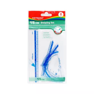 Vonalzókészlet, 15 cm, vonalzó, szögmérő, 45° és 60° háromszög vonalzók 4 db/bliszter Keyroad – Tonerklinika Debrecen
