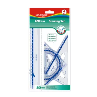 Vonalzókészlet, 20 cm, vonalzó, szögmérő, 45° és 60° háromszög vonalzók 4 db/bliszter Keyroad – Tonerklinika Debrecen