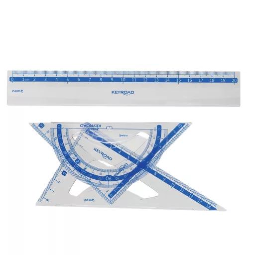 Vonalzókészlet, 20 cm, vonalzó, szögmérő, 45° és 60° háromszög vonalzók 4 db/bliszter Keyroad – Tonerklinika Debrecen