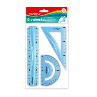 Vonalzókészlet, 20 cm, flexibilis vonalzó, szögmérő, derékszög vonalzó, 3 db/bliszter Keyroad vegyes színek – Tonerklinika Debrecen