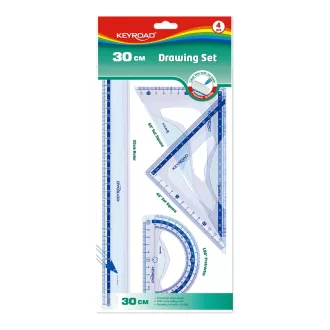 Vonalzókészlet, 30 cm, vonalzó, szögmérő, 45° és 60° háromszög vonalzók 4 db/bliszter Keyroad – Tonerklinika Debrecen