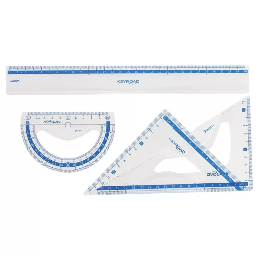 Vonalzókészlet, 30 cm, vonalzó, szögmérő, 45° és 60° háromszög vonalzók 4 db/bliszter Keyroad – Tonerklinika Debrecen