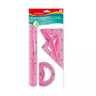 Vonalzókészlet, 30 cm, flexibilis vonalzó, szögmérő, 45° és 60° háromszög vonalzók 4 db/bliszter Keyroad vegyes színek – Tonerklinika Debrecen