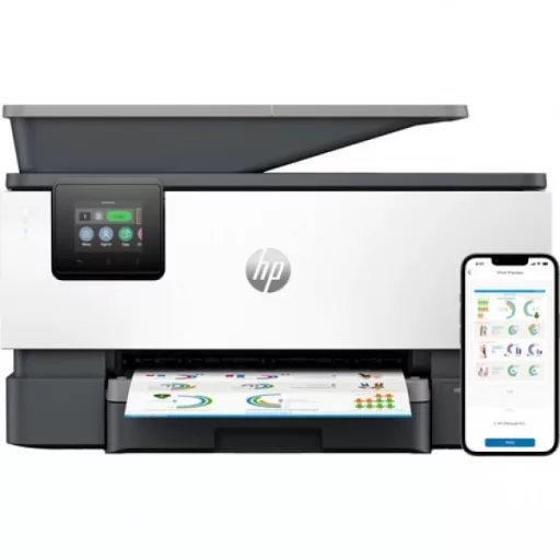 HP OfficeJet Pro 9125e nyomtató működés közben, kijelzőn színes minta – elérhető Debrecenben