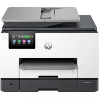 HP OfficeJet Pro 9132e nyomtató elölnézet, bekapcsolt kijelzővel – Tonerklinika Debrecen
