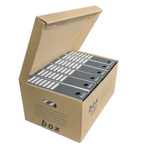 Archiváló konténer karton doboz fedeles 54x36x25cm, felfelé nyíló tetővel Fornax – Tonerklinika Debrecen