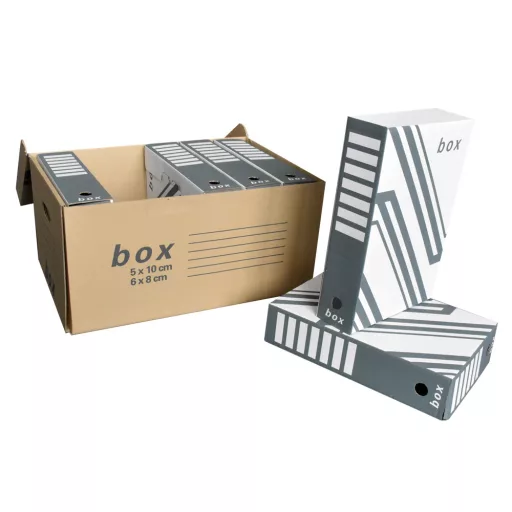 Archiváló konténer karton doboz fedeles 54x36x25cm, felfelé nyíló tetővel Fornax – Tonerklinika Debrecen
