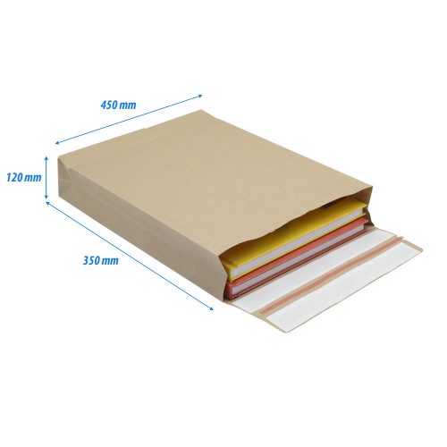 Csomagküldő webshop tasak 350x450x120mm, erős kraft papírból 200 db/doboz, E-green barna