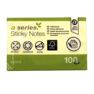 Jegyzettömb öntapadó 50x75mm 100lap A-Series sárga – Tonerklinika Debrecen