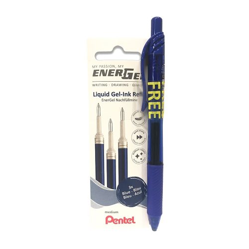 Rollertoll zselés golyóátmérő 0,7 mm Pentel EnerGel BL107-CX írásszín kék + ajándék tollbetét 3db/csomag