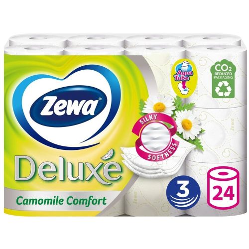 Toalettpapír 3 rétegű kistekercses 100% cellulóz 24 tekercs/csomag Deluxe Zewa Camomile Comfort hófehér