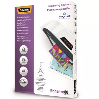 Lamináló fólia, A5, 80 mikron, fényes, 100 db/doboz, Fellowes® – Tonerklinika Debrecen