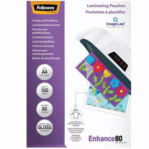 Lamináló fólia, A4, 80 mikron, fényes, 100 db/doboz, Fellowes® – Tonerklinika Debrecen