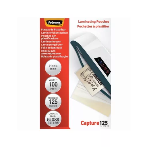 Lamináló fólia, 54x86mm, 125 mikron, fényes, 100 db/doboz, Fellowes® – Tonerklinika Debrecen