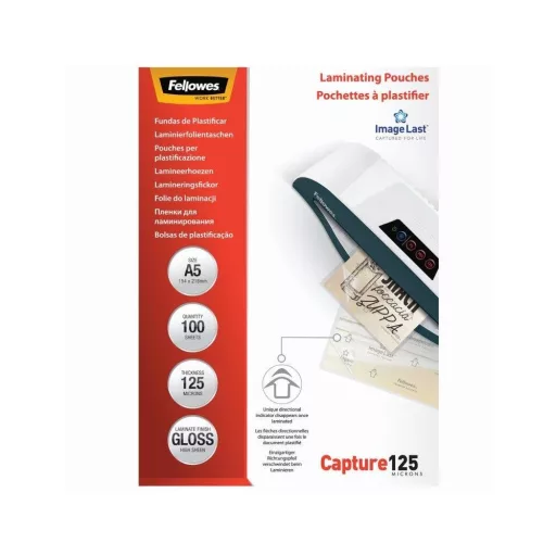 Lamináló fólia, A5, 125 mikron, fényes, 100 db/doboz, Fellowes® – Tonerklinika Debrecen