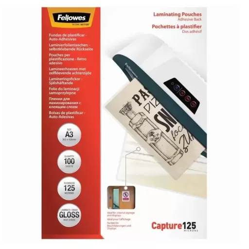 Lamináló fólia, A3, 125 mikron, fényes, 100 db/doboz, Fellowes® – Tonerklinika Debrecen