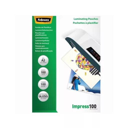 Lamináló fólia, A3, 100 mikron, fényes, 100 db/doboz, Fellowes® – Tonerklinika Debrecen