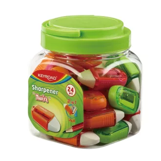 Hegyező, 1 lyukú, radírral, 24 db/display, Keyroad Twist, vegyes színek – Tonerklinika Debrecen