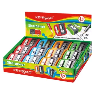 Hegyező, 2 lyukú, 24 db/display, Keyroad Dou-Power, vegyes színek – Tonerklinika Debrecen