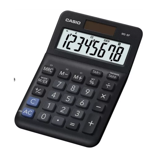 Számológép asztali 8 digit nagy, döntött kijelző Casio MS 8 F fekete – Tonerklinika Debrecen