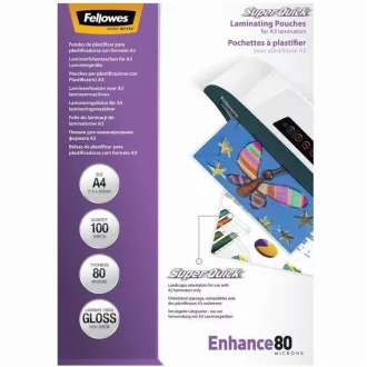 Lamináló fólia, A4, 80 mikron, fényes, 100 db/doboz, SuperQuick Fellowes® – Tonerklinika Debrecen