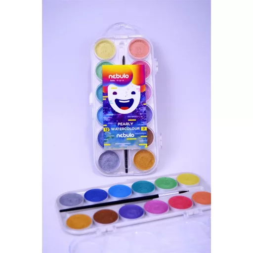 Vízfesték készlet, 12db-os, gyöngyház színű, 30mm festékgombokkal Nebulo – Tonerklinika Debrecen