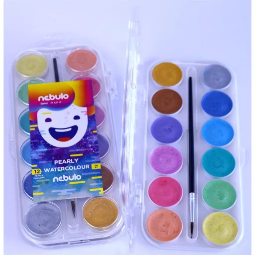 Vízfesték készlet, 12db-os, gyöngyház színű, 30mm festékgombokkal Nebulo – Tonerklinika Debrecen