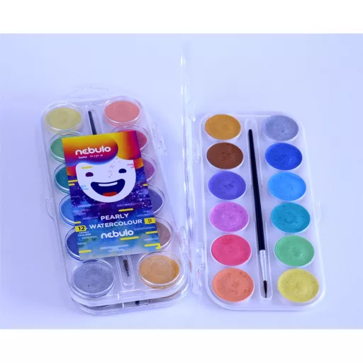 Vízfesték készlet, 12db-os, gyöngyház színű, 30mm festékgombokkal Nebulo – Tonerklinika Debrecen